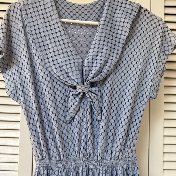 Vintage 1950s Light Blue Eyelet Nylon Day Dress Comfort & Stretch - Picture 5 of 15